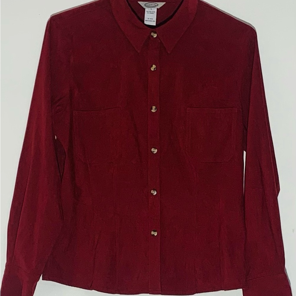 Vintage Stonebridge Womens Red Button-Up Long Sleeve Blouse SZ L